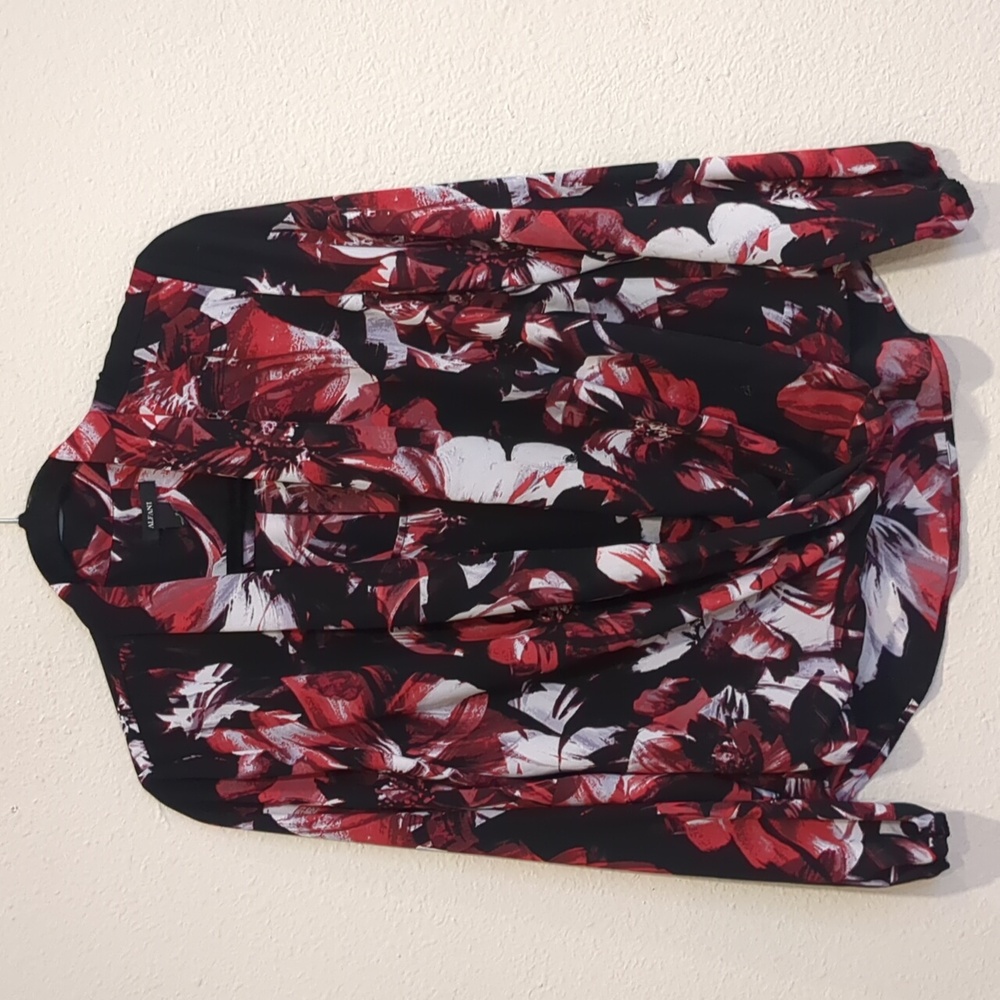 Alfani Sheer Red Floral Blouse Size 8